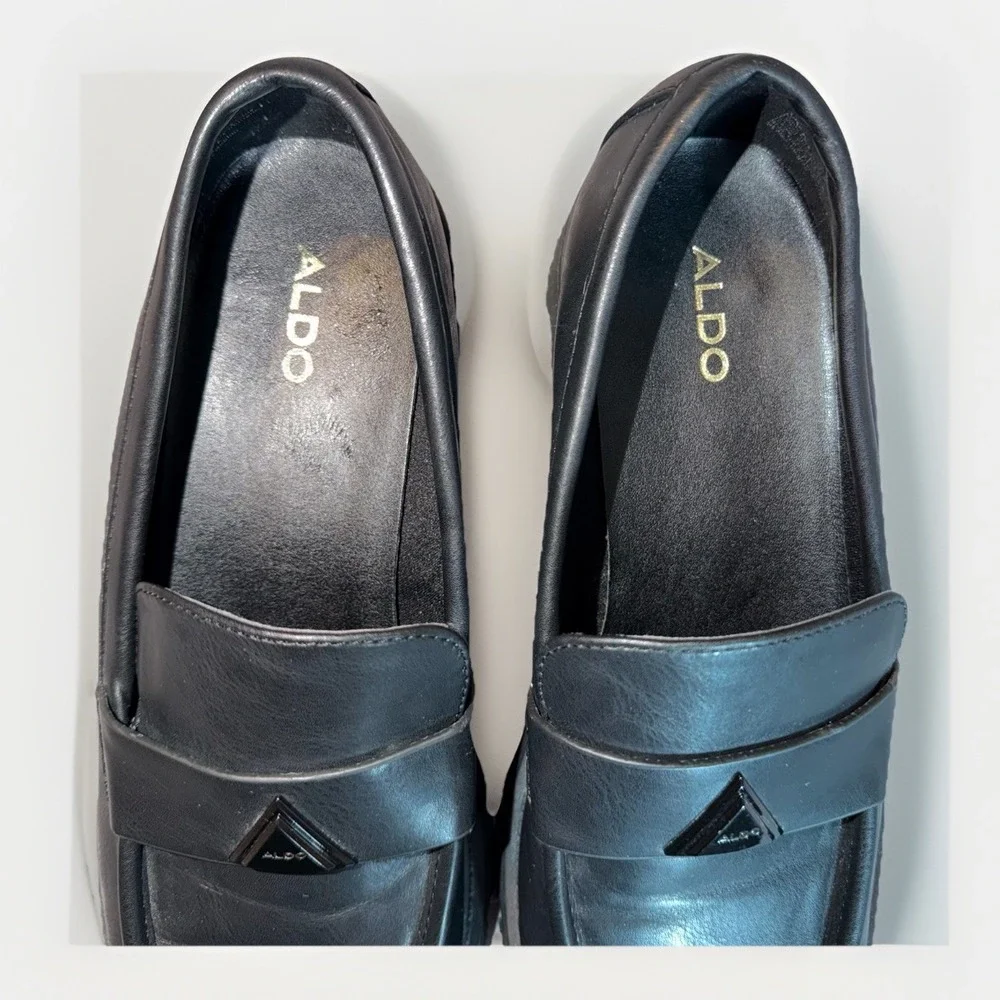 ALDO‎ Woman's Black Lug Sole Loafers Size 10M Logo